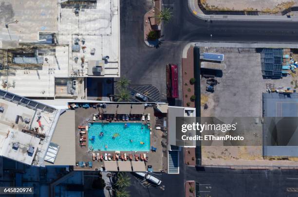 las vegas from above - rooftop pool stock-fotos und bilder