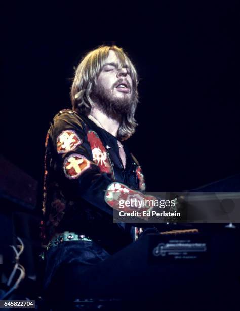 Rick Wakeman performs with Yes at the Oakland Coliseum in Oakland, California on September 21, 1977
