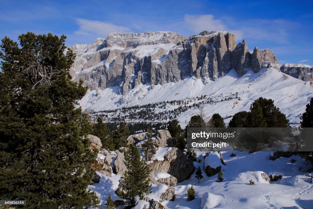 Sella Massive the Dolomites Italy at winter