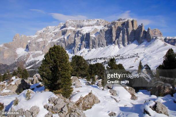 sella massive the dolomites italy at winter - pejft stock pictures, royalty-free photos & images