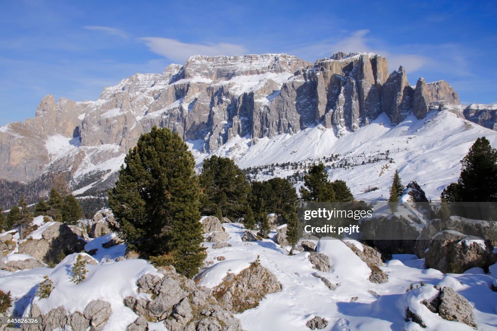 Sella Massive den Dolomiterna Italien på vintern