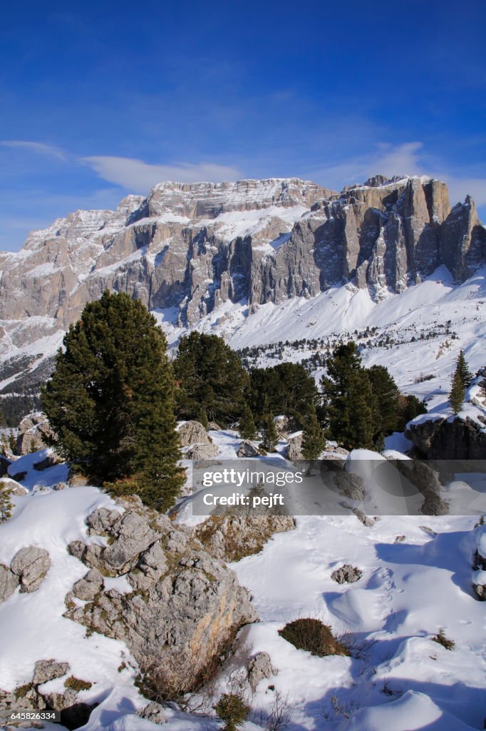 Sella Massive the Dolomites Italy at winter
