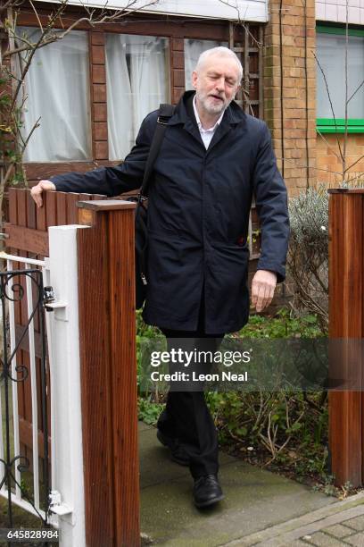 Labour Party leader Jeremy Corbyn leaves his home on February 27, 2017 in London, England. Shadow Chancellor John McDonnell has claimed that a "soft...