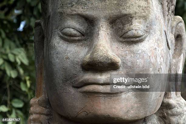 Gesicht von Bodhisattva, Steinrelief in Angkor Wat, Kambodscha,