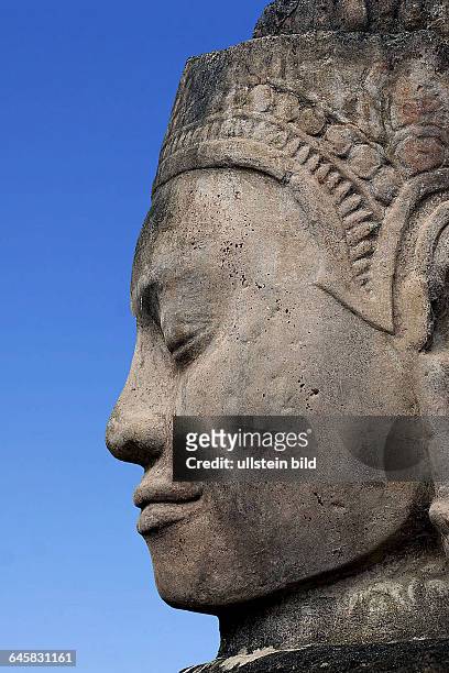 Gesicht von Bodhisattva, Steinrelief in Angkor Wat, Kambodscha,