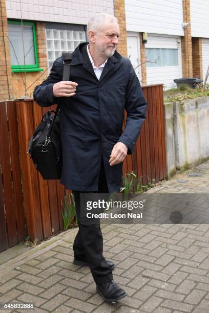 Labour Party leader Jeremy Corbyn leaves his home on February 27, 2017 in London, England. Shadow Chancellor John McDonnell has claimed that a "soft...