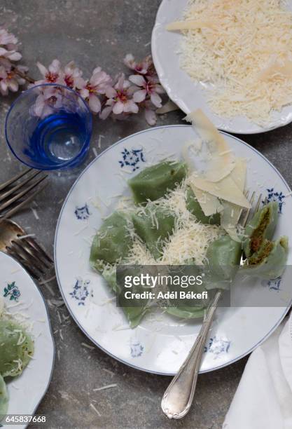 spinach ravioli - pasta agli spinaci foto e immagini stock