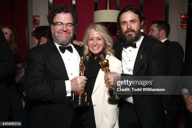 Director Kenneth Lonergan, publicist Mara Buxbaum and actor Casey Affleck attend the Amazon Studios Oscar Celebration at Delilah on February 26, 2017...