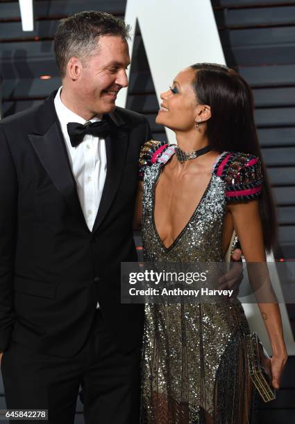 Thandie Newton and Ol Parker attend the 2017 Vanity Fair Oscar Party hosted by Graydon Carter at Wallis Annenberg Center for the Performing Arts on...