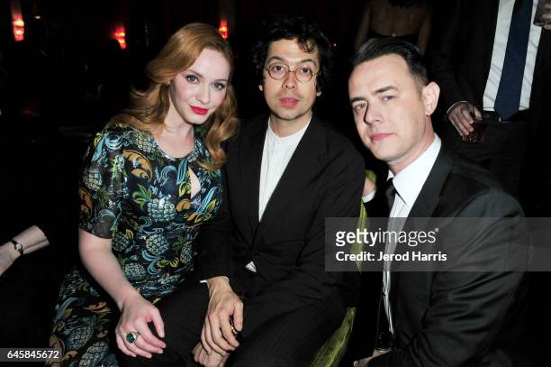 Actress Christina Hendricks, actor Geoffrey Arend and actor Colin Hanks attend Amazon Studios Oscar Celebration at Delilah on February 26, 2017 in...