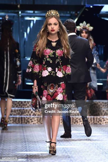 Lady Amelia Windsor walks the runway at the Dolce & Gabbana show during Milan Fashion Week Fall/Winter 2017/18 on February 26, 2017 in Milan, Italy.