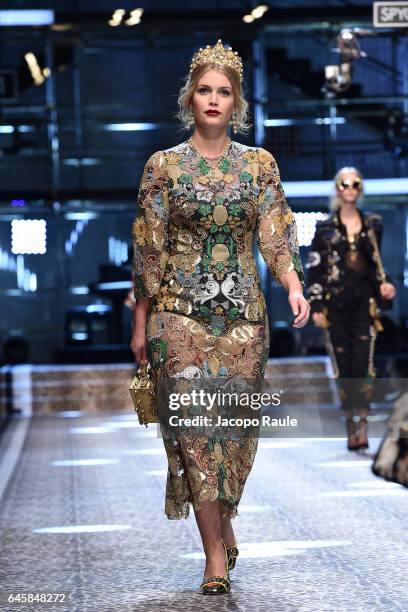 Kitty Spencer walks the runway at the Dolce & Gabbana show during Milan Fashion Week Fall/Winter 2017/18 on February 26, 2017 in Milan, Italy.