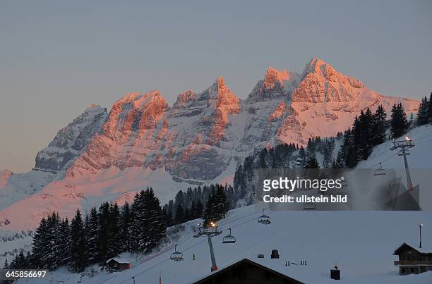Sonnenuntergang, Dents du Midi, Les Crosets, Wallis, Schweiz