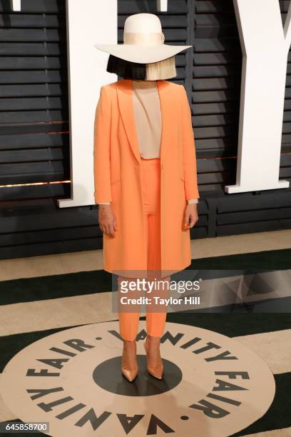 Sia attends the 2017 Vanity Fair Oscar Party at Wallis Annenberg Center for the Performing Arts on February 26, 2017 in Beverly Hills, California.
