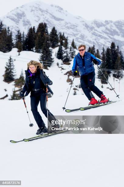 King Willem-Alexander and Queen Maxima of The Netherlands pose for the media during their annual wintersport holidays on February 27, 2017 in Lech,...