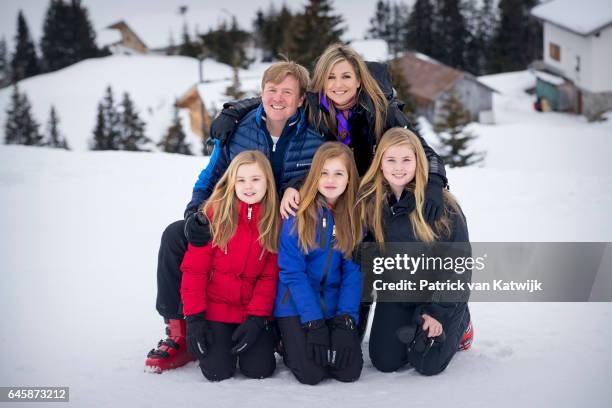 King Willem-Alexander, Queen Maxima, Princess Amalia, Princess Alexia and Princess Ariane of The Netherlands pose for the media during their annual...