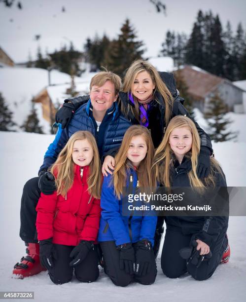 King Willem-Alexander, Queen Maxima, Princess Amalia, Princess Alexia and Princess Ariane of The Netherlands pose for the media during their annual...