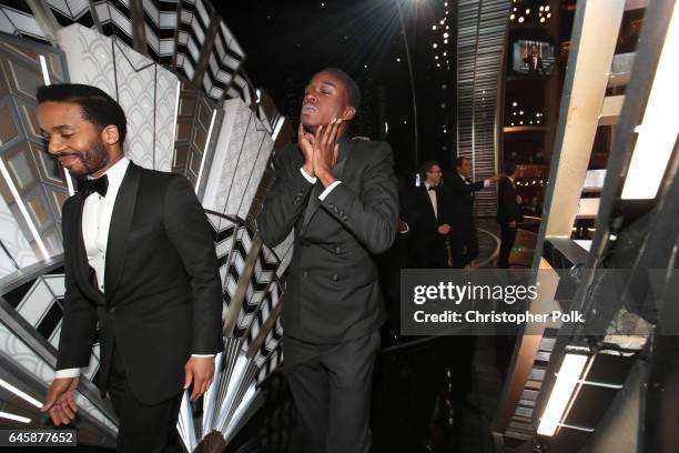 Actors Andre Holland and Ashton Sanders backstage during the 89th Annual Academy Awards at Hollywood & Highland Center on February 26, 2017 in...