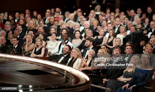 Actors Andrew Garfield, Charlize Theron, Casey Affleck, Michelle Williams, Busy Philipps and Meryl Streep attend the 89th Annual Academy Awards at...