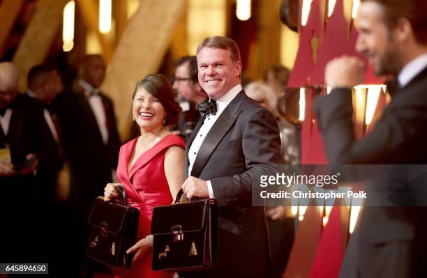 Representatives from PricewaterhouseCoopers, Martha L. Ruiz, Brian Cullinan and actor Ryan Gosling attend the 89th Annual Academy Awards at Hollywood...