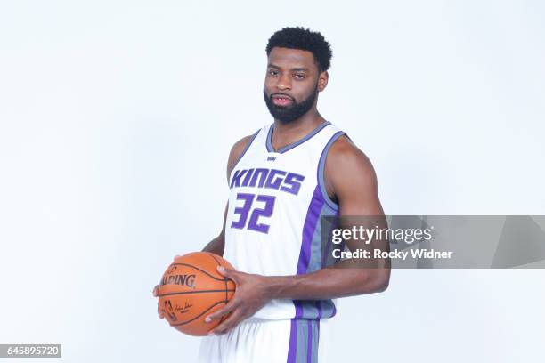 Tyreke Evans of the Sacramento Kings poses for a photo on February 24, 2017 at the Golden 1 Center in Sacramento, California. NOTE TO USER: User...