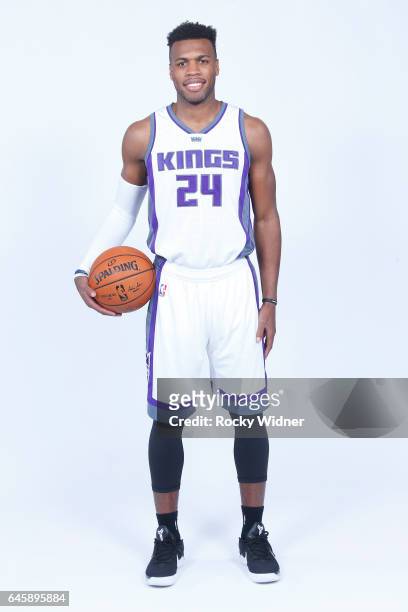 Buddy Hield of the Sacramento Kings poses for a photo on February 24, 2017 at the Golden 1 Center in Sacramento, California. NOTE TO USER: User...