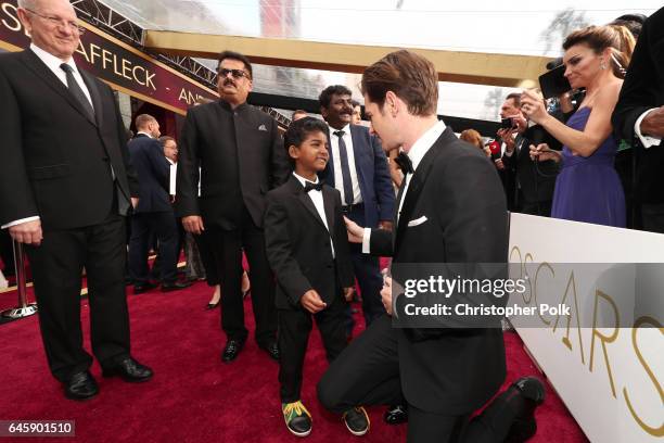 Actors Sunny Pawar and Andrew Garfield attend the 89th Annual Academy Awards at Hollywood & Highland Center on February 26, 2017 in Hollywood,...