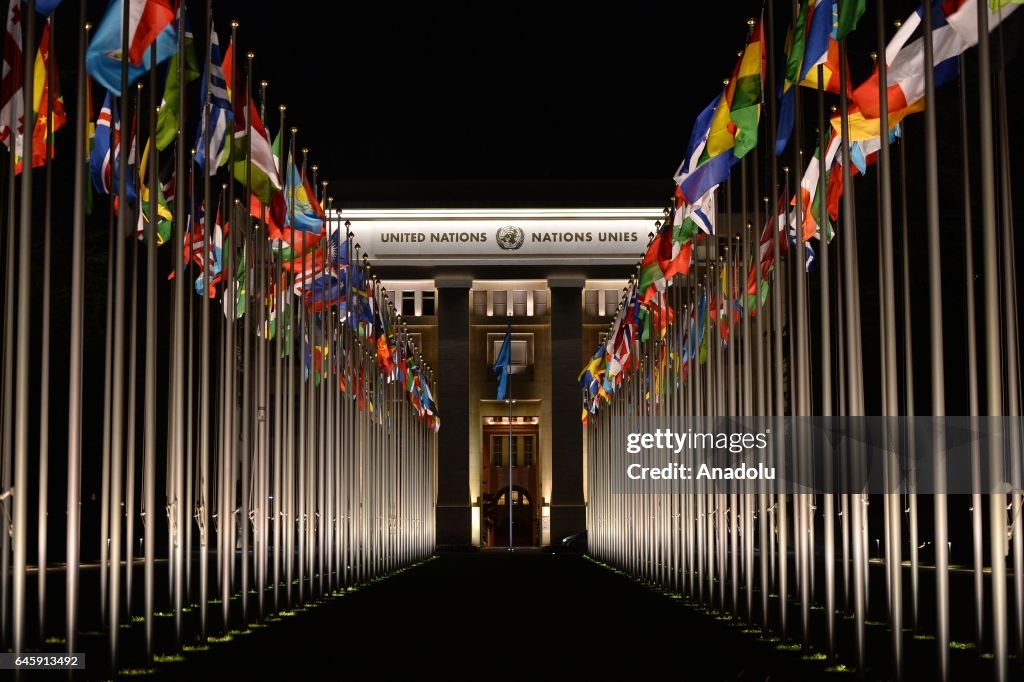 Un Genva Flags of United Nations members are seen at the United Nations office ...