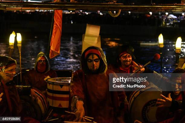 Carnival celebration in Chalkida, on February 26, 2017. Topic of the second carnival by sea was the clash of the Titans of Greek mythology. Zeus and...