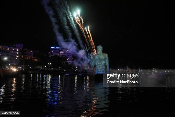 Carnival celebration in Chalkida, on February 26, 2017. Topic of the second carnival by sea was the clash of the Titans of Greek mythology. Zeus and...