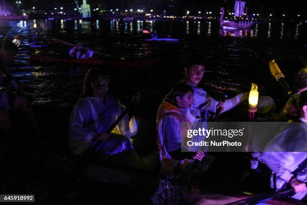 Carnival celebration in Chalkida, on February 26, 2017. Topic of the second carnival by sea was the clash of the Titans of Greek mythology. Zeus and...