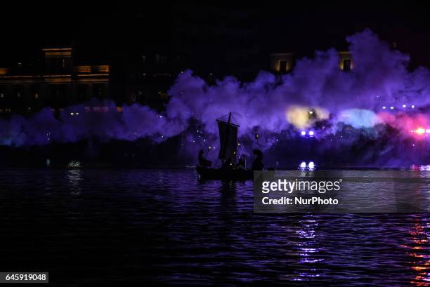 Carnival celebration in Chalkida, on February 26, 2017. Topic of the second carnival by sea was the clash of the Titans of Greek mythology. Zeus and...