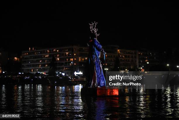 Carnival celebration in Chalkida, on February 26, 2017. Topic of the second carnival by sea was the clash of the Titans of Greek mythology. Zeus and...