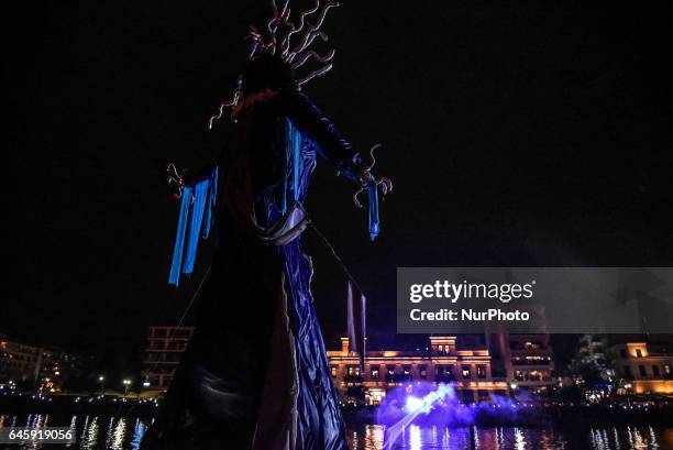 Carnival celebration in Chalkida, on February 26, 2017. Topic of the second carnival by sea was the clash of the Titans of Greek mythology. Zeus and...