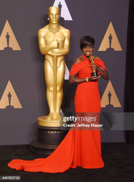 Actress Viola Davis, winner of the award for Actress in a Supporting Role for 'Fences,' poses in the press room during the 89th Annual Academy Awards...