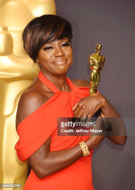 Actress Viola Davis, winner of the award for Actress in a Supporting Role for 'Fences,' poses in the press room during the 89th Annual Academy Awards...