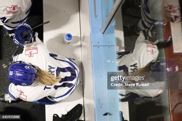 Kelly Terry takes a breather on the bench as the Toronto Furies play the Brampton Thunder at the Brampton Memorial Arena. The Toronto Furies are one...