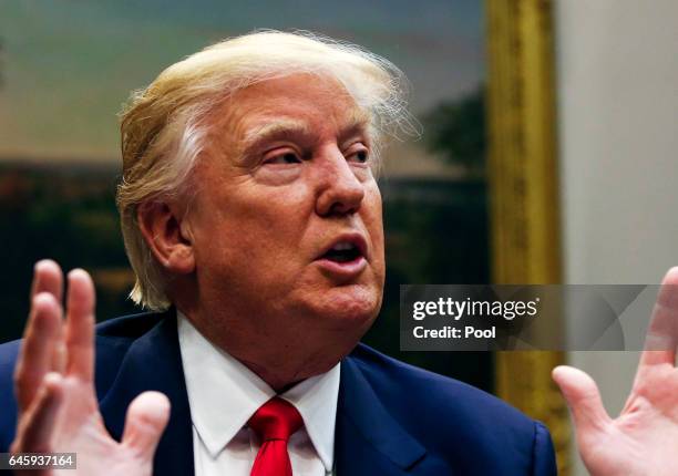 President Donald Trump leads a listening session with health insurance company CEO's in the Roosevelt Room of the White House, February 27, 2017 in...