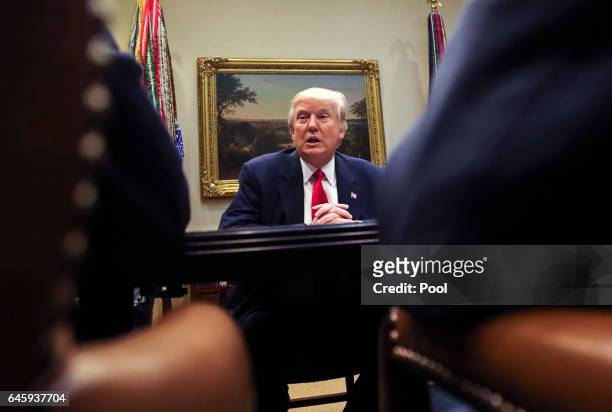 President Donald Trump leads a listening session with health insurance company CEO's in the Roosevelt Room of the White House, February 27, 2017 in...