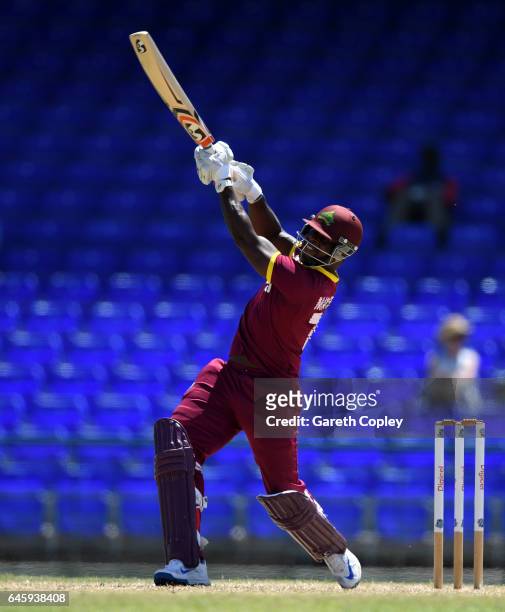 Kyle Mayers of WICB President's XI bats during the tour match between WICB President's XI and England at Warner Park on February 26, 2017 in...