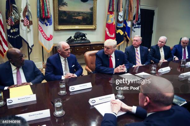 President Donald Trump leads a listening session with health insurance company CEO's in the Roosevelt Room of the White House, February 27, 2017 in...