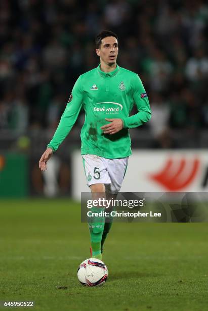 Vincent Pajot of Saint-Etienne in action during the UEFA Europa League Round of 32 second leg match between AS Saint-Etienne and Manchester United at...