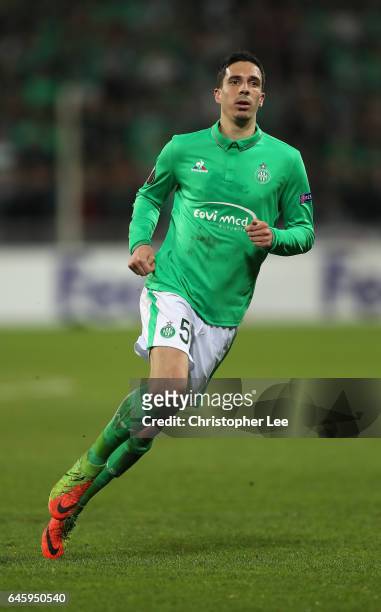 Vincent Pajot of Saint-Etienne in action during the UEFA Europa League Round of 32 second leg match between AS Saint-Etienne and Manchester United at...