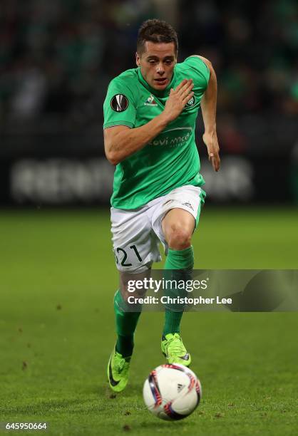 Kevin Monnet-Paquet of Saint-Etienne in action during the UEFA Europa League Round of 32 second leg match between AS Saint-Etienne and Manchester...