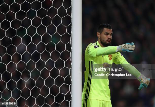 Sergio Romero of Manchester United during the UEFA Europa League Round of 32 second leg match between AS Saint-Etienne and Manchester United at Stade...