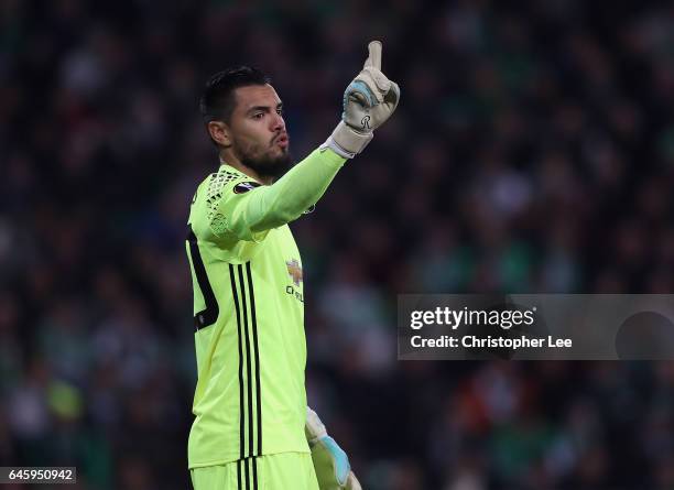 Sergio Romero of Manchester United during the UEFA Europa League Round of 32 second leg match between AS Saint-Etienne and Manchester United at Stade...