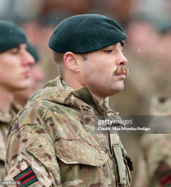 Moustachioed soldier of 4th Battalion The Rifles takes part in a homecoming parade of Riflemen who have recently returned from deployment to Iraq...