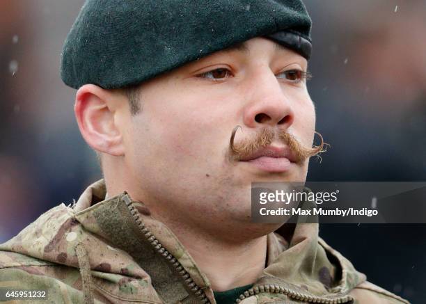 Moustachioed soldier of 4th Battalion The Rifles takes part in a homecoming parade of Riflemen who have recently returned from deployment to Iraq...