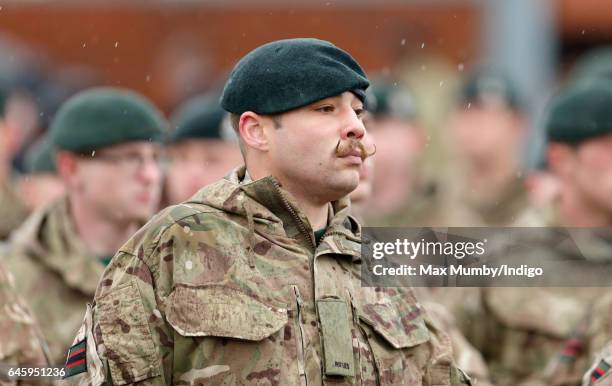 Moustachioed soldier of 4th Battalion The Rifles takes part in a homecoming parade of Riflemen who have recently returned from deployment to Iraq...