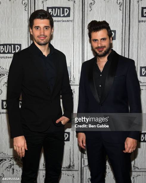 Cellists Luka Sulic and Stjepan Hauser attend the AOL Build Series at Build Studio on February 27, 2017 in New York City.